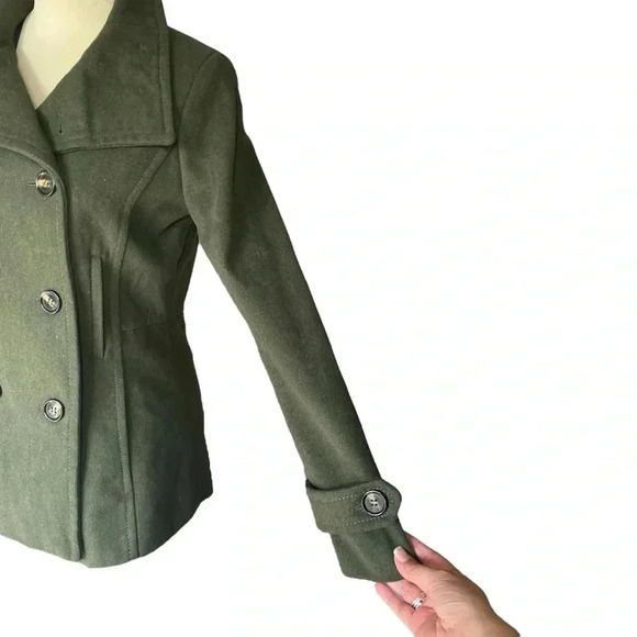Thread & Supply Wool Blend Green Pea Coat Double Breasted Jacket Women Size S - Picture 6 of 8